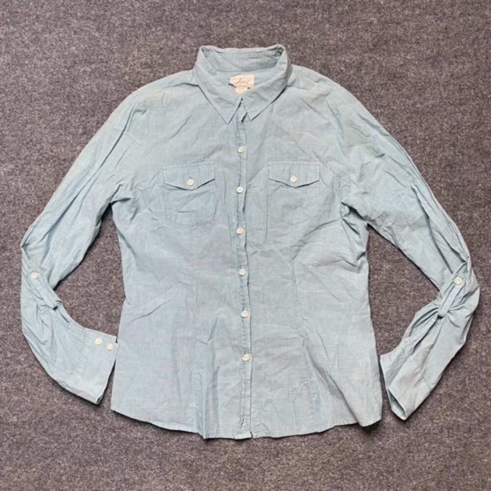 Levis Womens Button Up Shirt Blue Stripe Long Sleeve Cuff Collar Pockets Top L